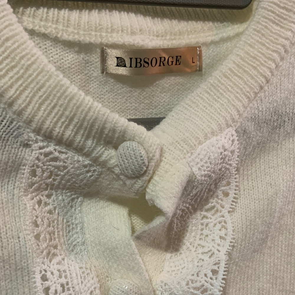 Lace-Trim Cream Button Cardigan Sweater - Picture 2 of 3